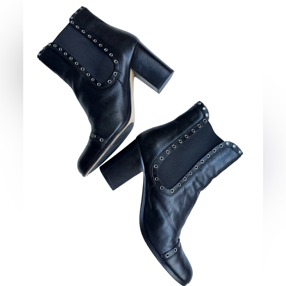 M.Gemi 40/US 9.5 Ankle Boots Anello Black Grommet Trim Bock Heel Leather - Picture 8 of 10